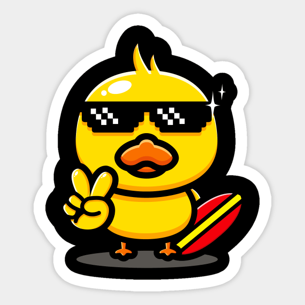 Cool Duck With Surfboard Summer Surfing Vacation Sticker by Foxxy Merch